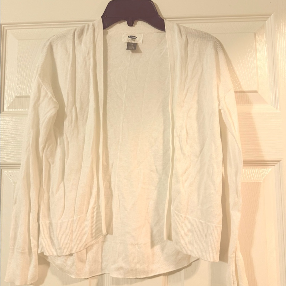 Girls White Open Front Cardigan